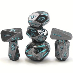 7pcs Metal Dice Set - Stonehenge (Silver/Blue)